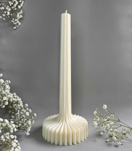 Tall Ribbed Tapper candle with flat bottom